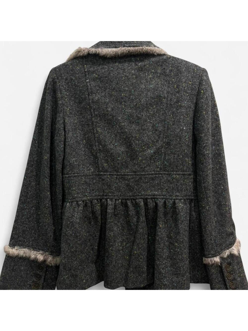 Cynthia Steffe - Wool Tweed Peplum Coat with Rabbit Fur Trim. - Picture 3 of 7